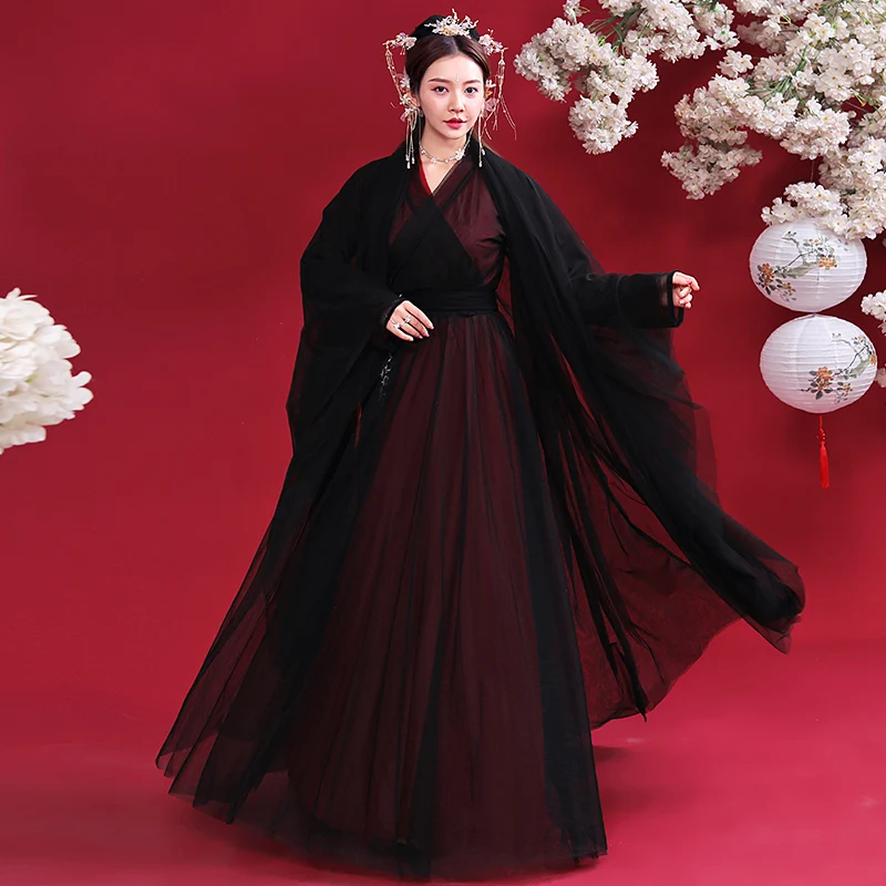 Women Hanfu Dress Oriental Dance Costumes Chinese Traditional Ancient Black Fairy Hanfu Oriental Fairy Princess Outfits SL4507