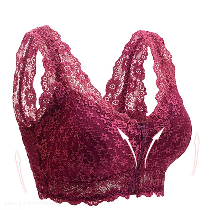 Youpin-Sujetador Push Up con cremallera frontal para mujer, Bralette Sexy de encaje, Top sin costuras, sin aros
