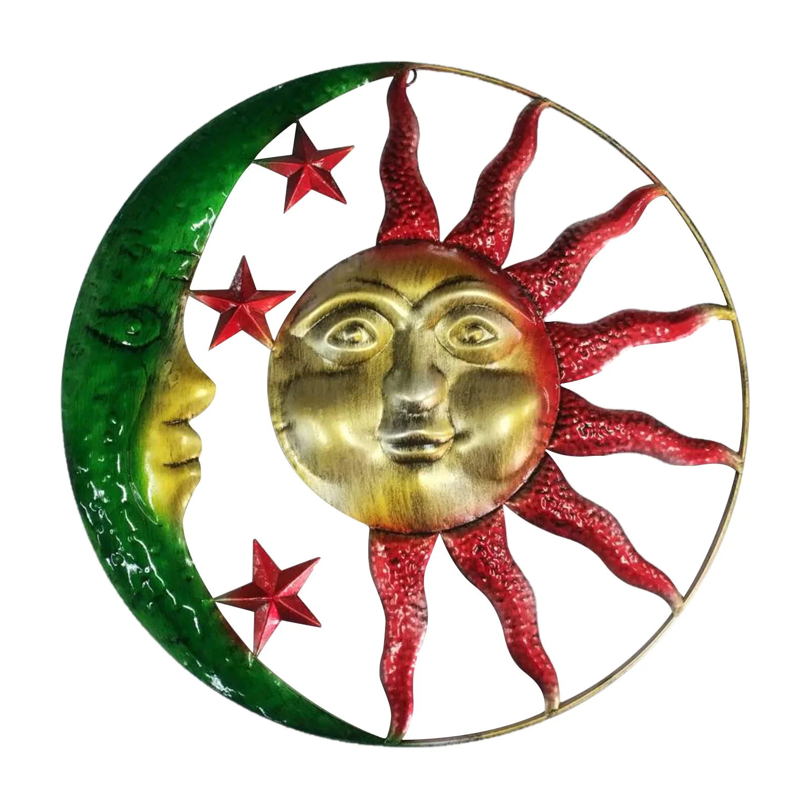 Artistic Sun Moon Metal Wall Art For Indoors Outdoors With Finish Antique Iron Wall Hanging Ornaments Home Room Decor