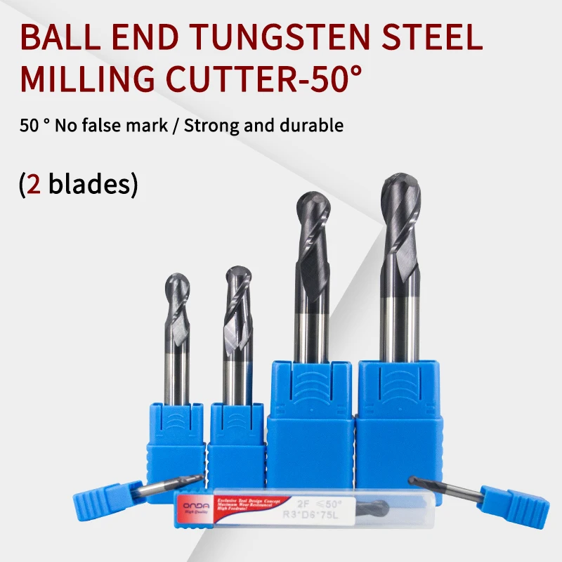 

HRC50 2 Flutes Ball Nose End Mill Tungsten Carbide Cutter CNC Router Bit Milling Tool cutting tools R0.5/0.75/1.25/2/4/5/6/10mm