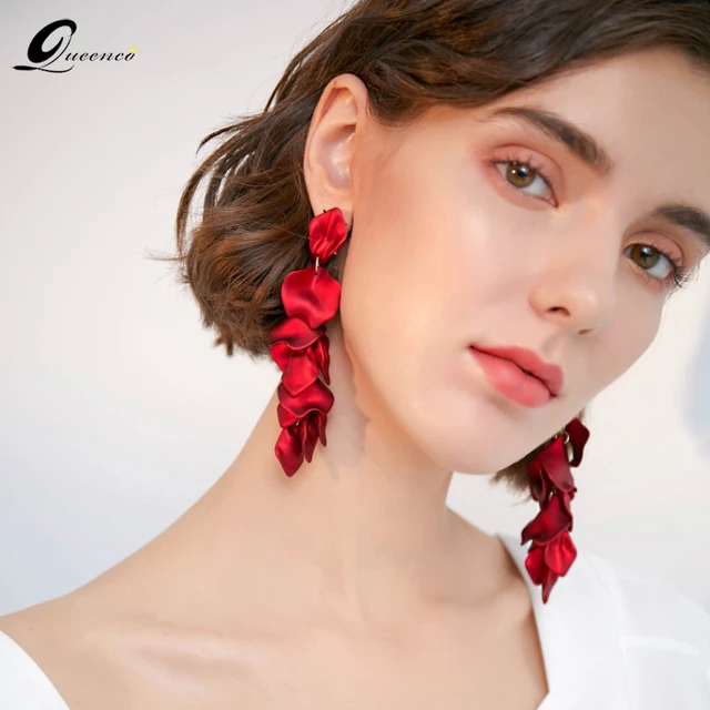 Red Big Earrings Women Accessories Sieraden Ohrringe Pendiente Korean Long Earrings Flower Earring Oorbellen Earing Aretes