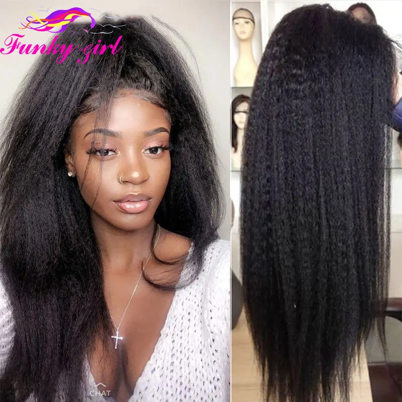 FG Brazilain Kinky Straight Human Hair Wigs Yaki Straight U Part Wig Remy Hair Full Machine Wigs For Black Weman 150% Density