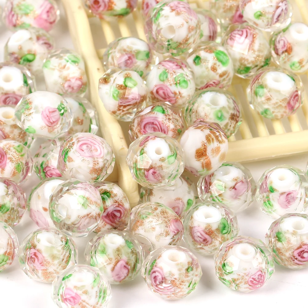 

8*10mm White Rose Flower Lampwork Rondelle Beads Glass Spacer Beads for Jewelry Making DIY Bracelets Necklace Crafts Findings