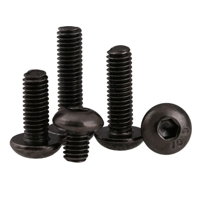 ISO 7380 Grade 10.9 Black Nickel Plating Semi-Circular Head Hexagon Screw Mushroom Head Hexagon Bolt M2-M3 20PCS