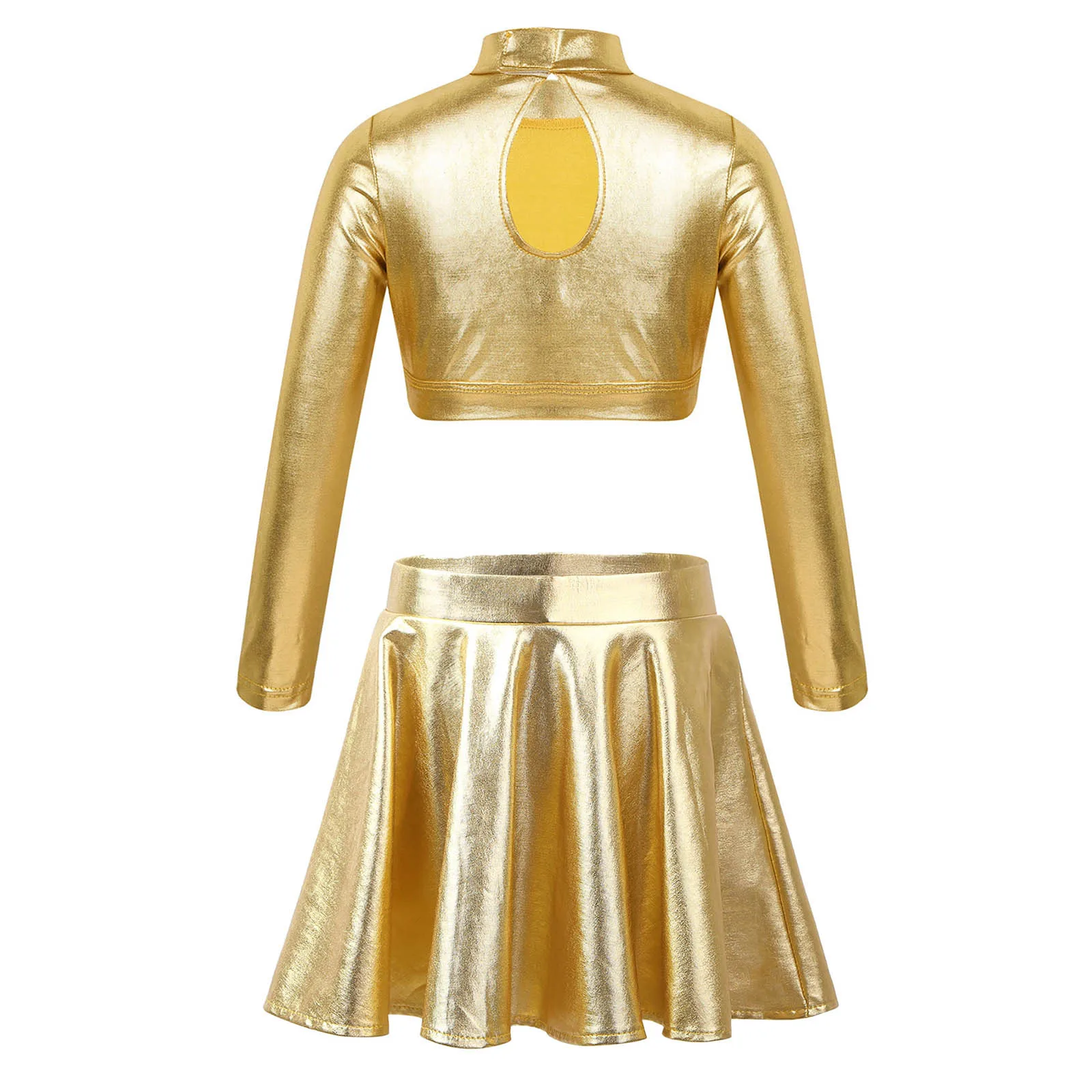 Kids Hip Hop Clothes Sets Children Girls Jazz Dance Costume Two Pieces Metallic Crop Top Skirts Performance Dancewear Outfits