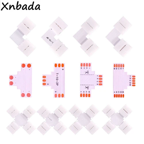 Conector LED sin soldadura de 2/3/4/5 pines, 10mm, conector de esquina en forma de T/L/X para tira de luz Led RGB WS2811 WS2812 3528 5050
