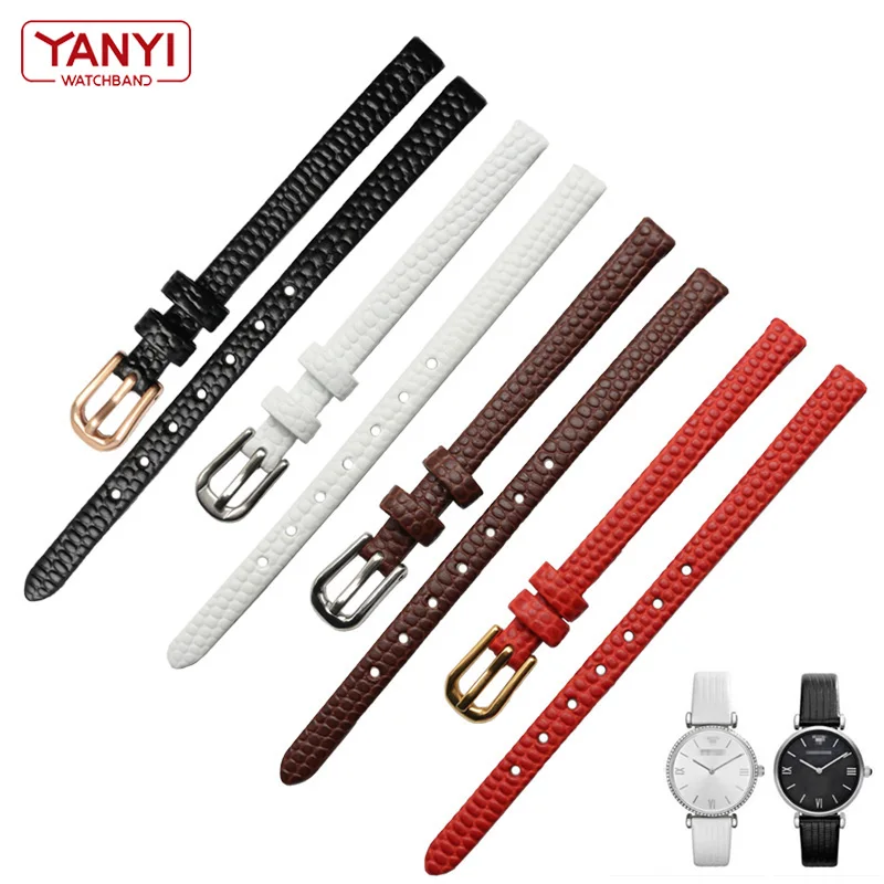 Genuine Leather Watchband Womens Bracelet 6mm 8mm 10mm 12mm Lizards Leather Watch Strap Small Wristwatches Belt Pin Buckle