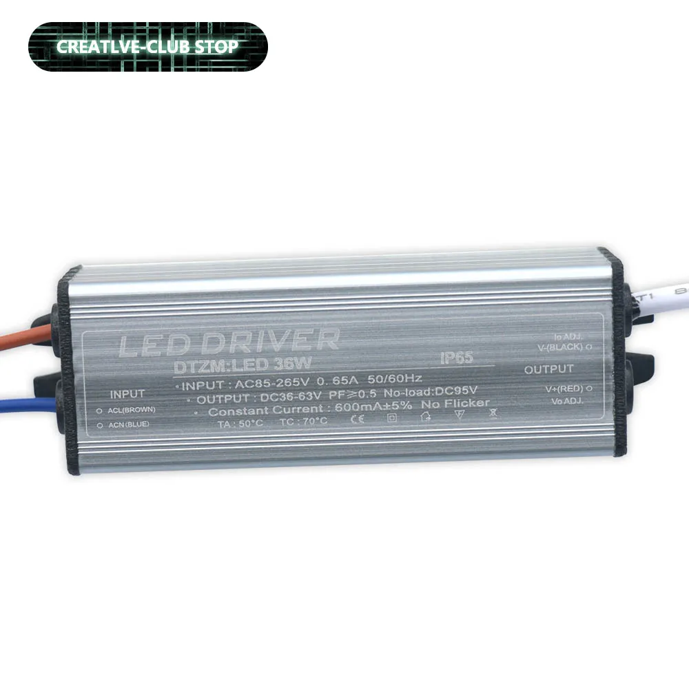 Akcesoria do sterowników LED AC85-265V 600mA 36W Zasilacze do diod LED Transformatory oświetleniowe do użytku zewnętrznego Wodoodporne IP65 Wyjście 36-65V
