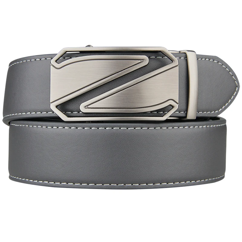 Ceinture de golf à cliquet en cuir gris sans environnement pour hommes, haute qualité, ceinture de construction marketautomatique, nouveauté