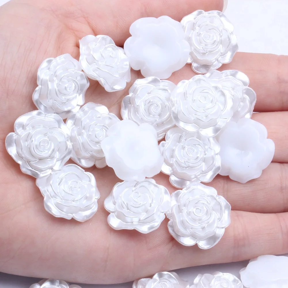 3D Resin White Ivory Rose Flower Design Nail Studs, Charms Nail Art, Rhinestone Strass, DIY Acrylic Manicure Tips Decoration, 10