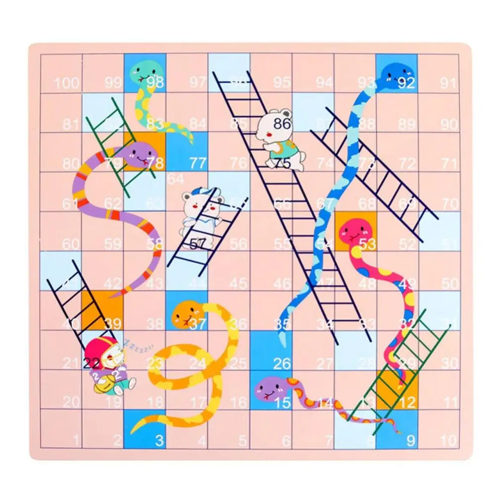 2 in 1 Double-Faced Wooden Flying Ludo Snake Ladder Game Board Kids Family Toy Board Game