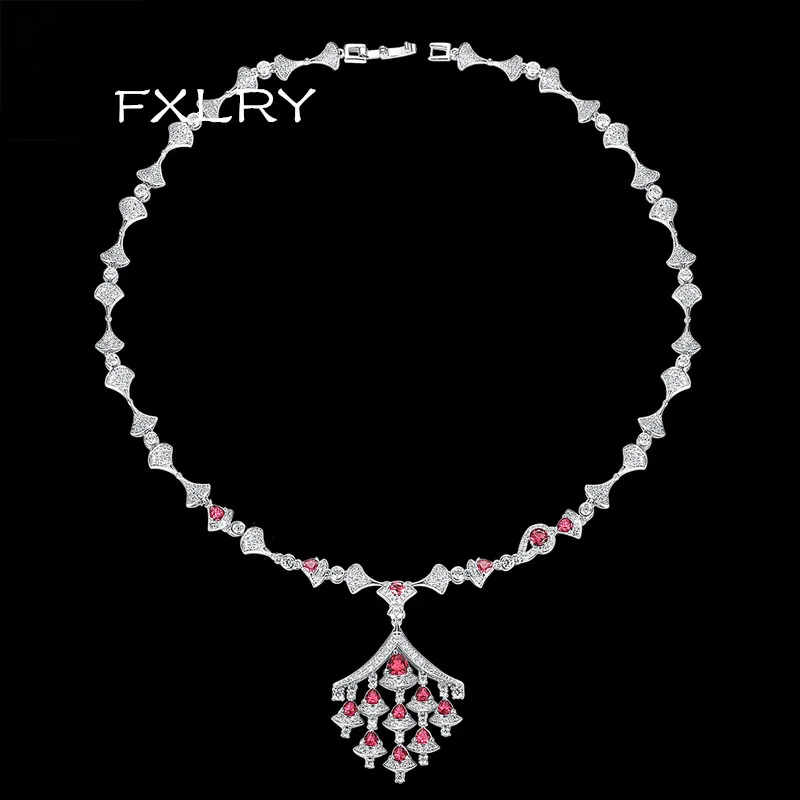 

FXLRY High Quality Europe And America White Color AAA Cubic Zirconia Stone Pave Setting Sector Pendant Pendant Necklace For Wom