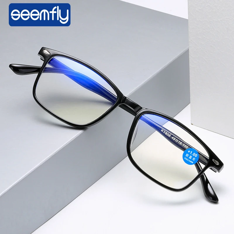 seemfly Anti blue Light Reading Glasses Square Foldable Computer Eyeglasses Women Men Presbyopia Diopter +1.0 1.5 2.0 2.5 3 3.5