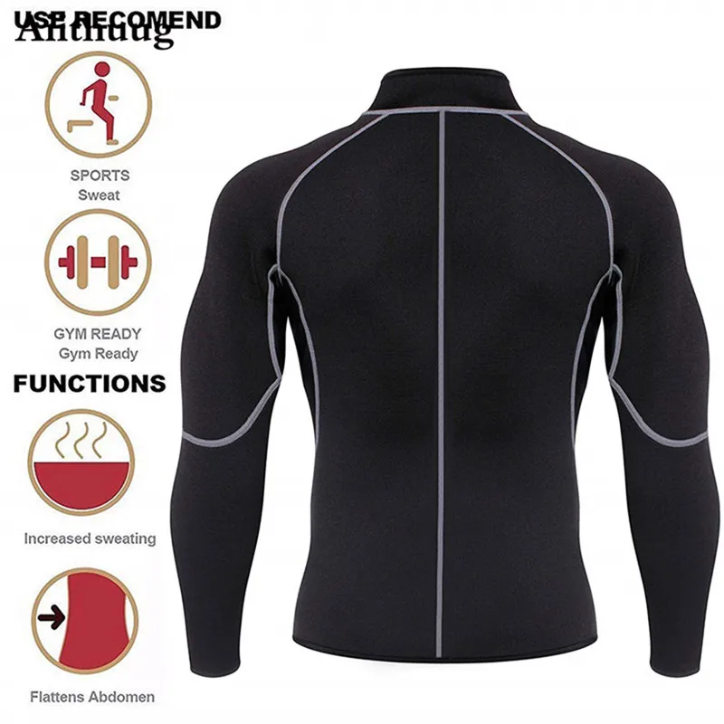 Aiithuug Slim Sets Sauna Suit for Men Sweat Jacket Long Sleeve Workout Sauna Shirts Zipper Neoprene Gym Slimming Top Body Shaper