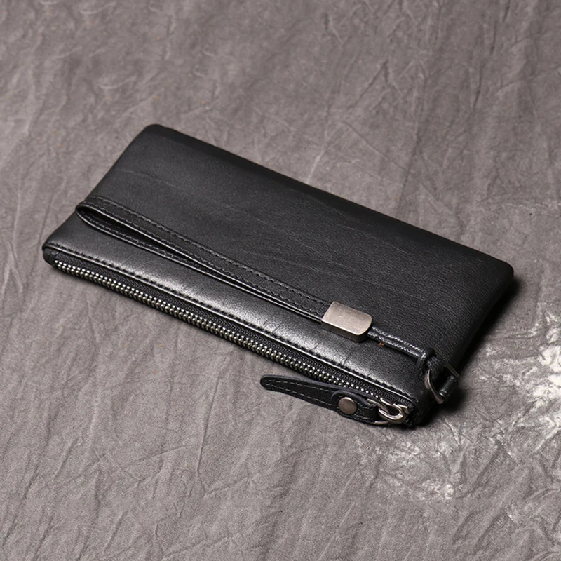 SIMLINE portafoglio in vera pelle per uomo portafogli da uomo in vera pelle di vacchetta con cerniera lunga e sottile con porta carte di credito