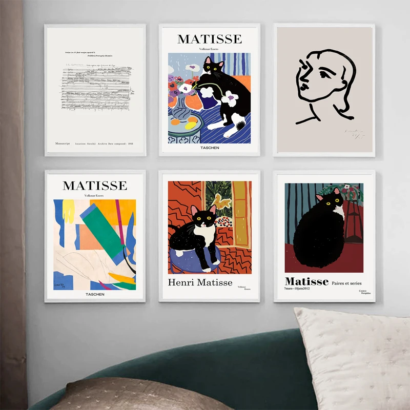 Fauvism Henri Matisse Wall Art Posters Vintage Cats Canvas Painting Lines Figure Print Nordic Pictures for Interior Home Decor