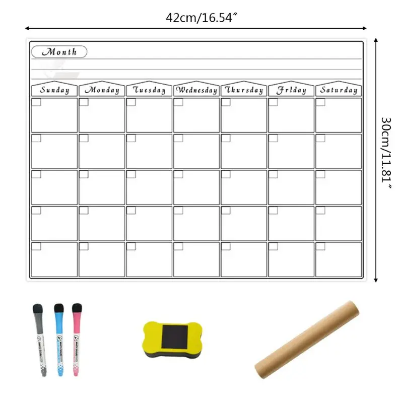 A3 magnetico mensile Planner lavagna calendario magnete frigo messaggio cancellabile