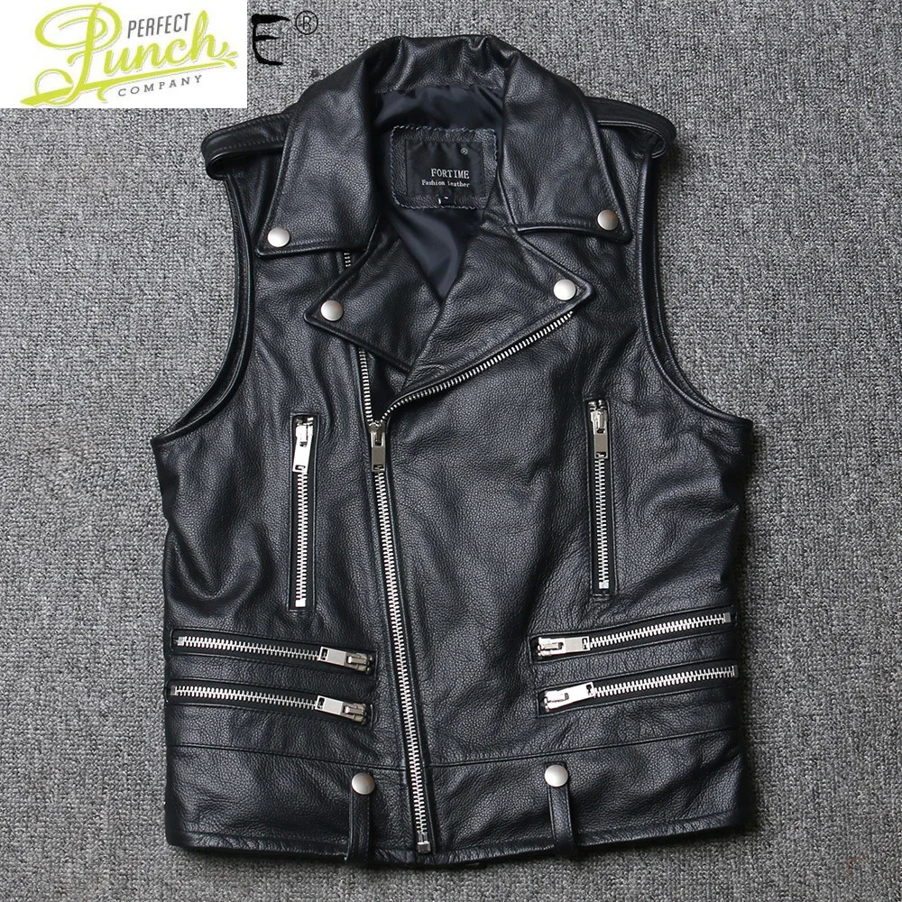 

Genuine Men's Leather Vest 100% Cow Leather Coat Motorcycle Jacket Men Spring Autumn Sleeveless Men's Jackets KJ6108