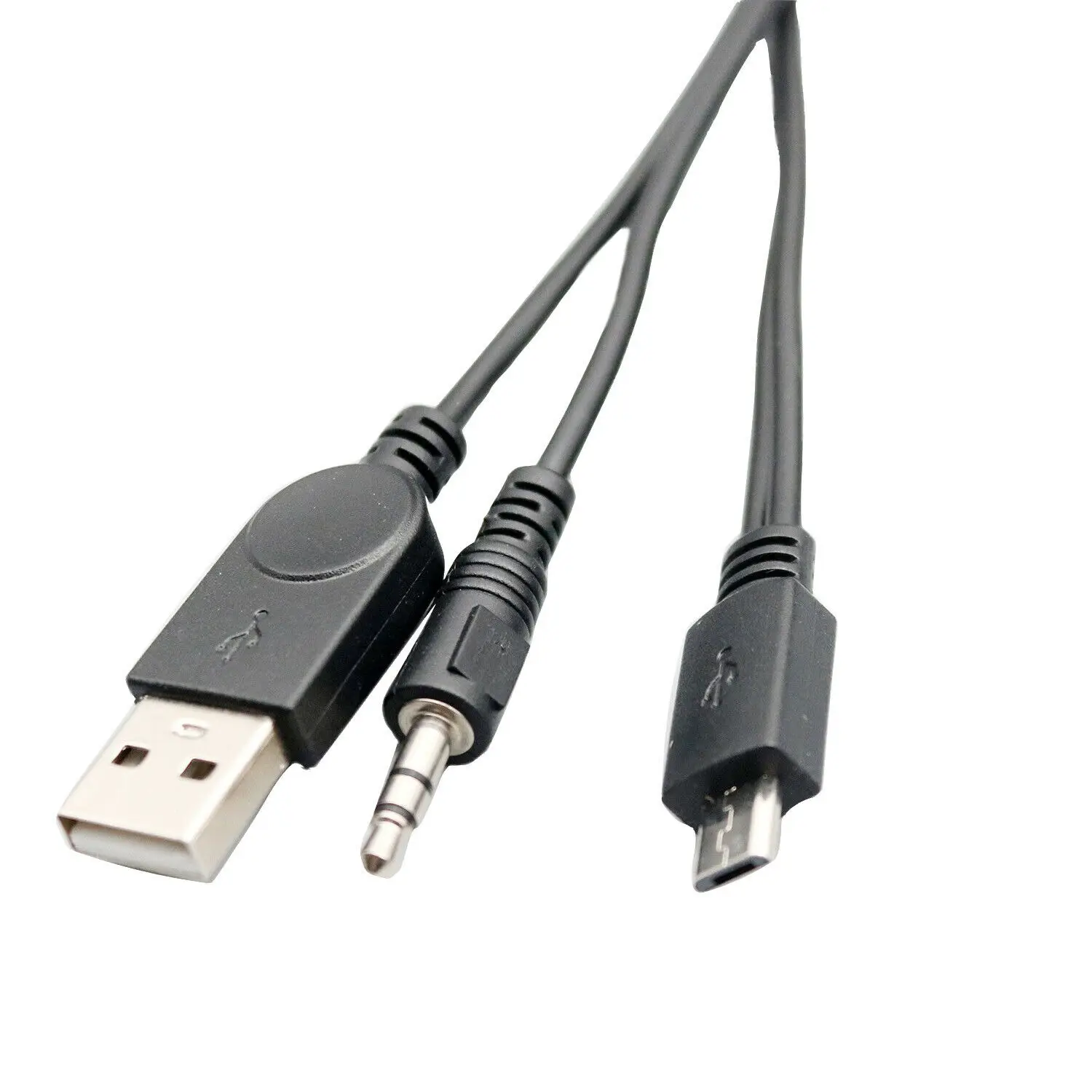 1pc Micro Male to 3.5mm 3 pole TRS Male + USB 2.0 A Male Plug Audio Charge Connector Cable for Speaker Android 1m 3ft