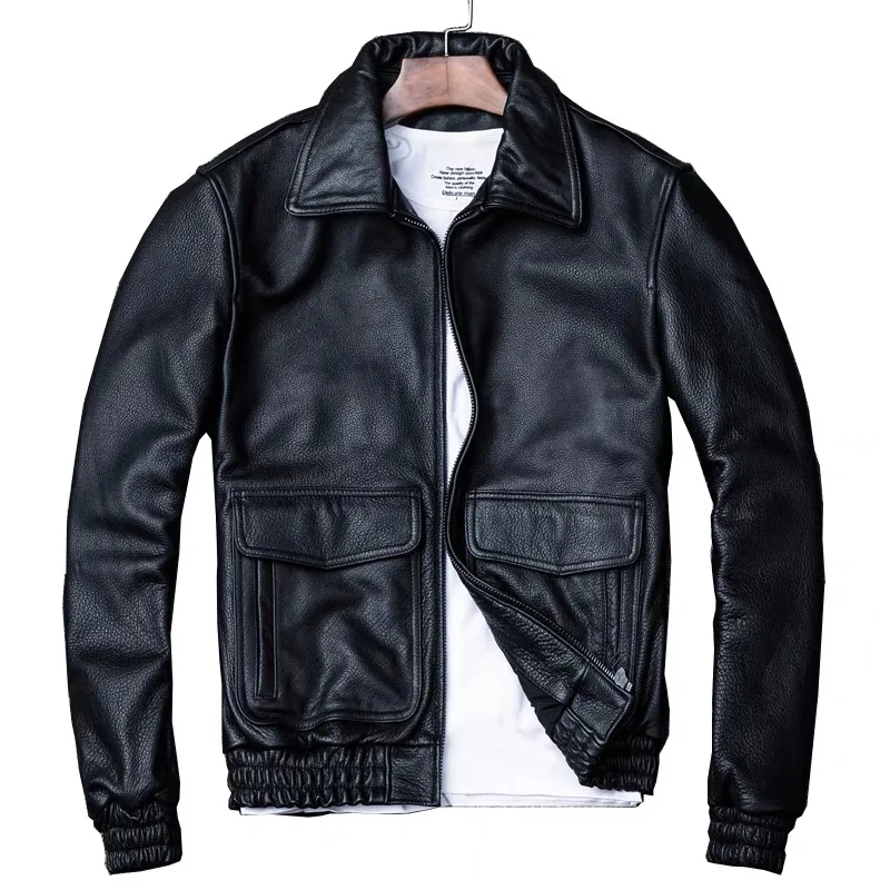 

Air Force Pilot A2 Men Leather Jacket Coat 100% First Layer Cowhide Autumn Lapel Motorcycle Jacket