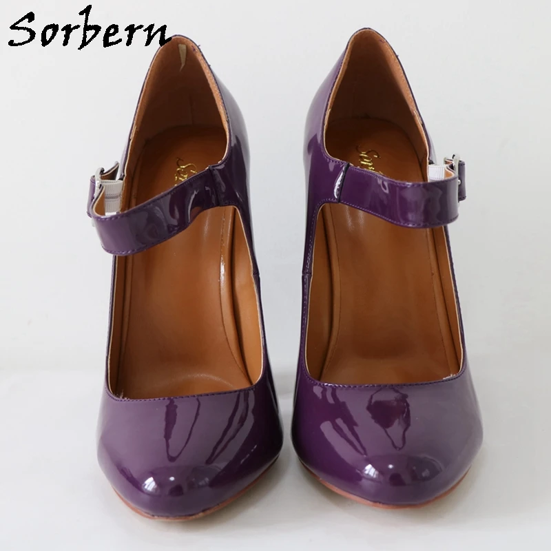 Sorbern Mary Janes 블록 힐 여성용 펌프 라운드 토 하이힐 레이디 신발, 청키 12cm 15cm 플러스 사이즈 33-48 맞춤형 색상