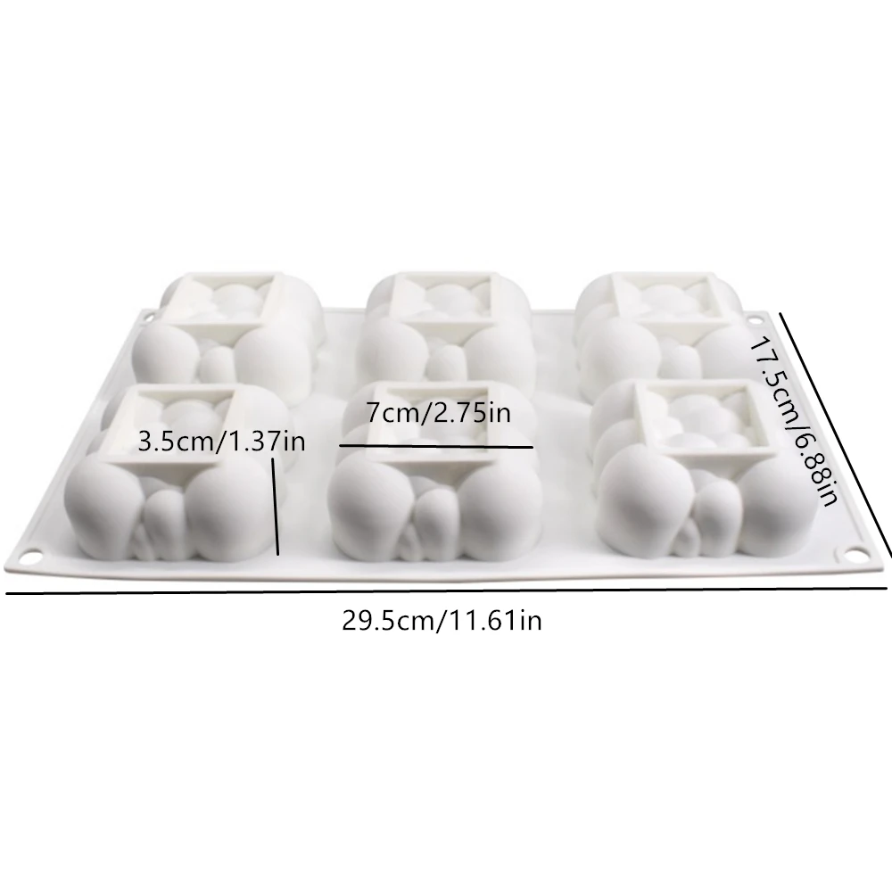 6 Cavity Square Clouds Shape Silicone Mould 3D Bubble Cake Mold Pan For Baking Form Mousse Moulds Dessert Cake Decorating Tools