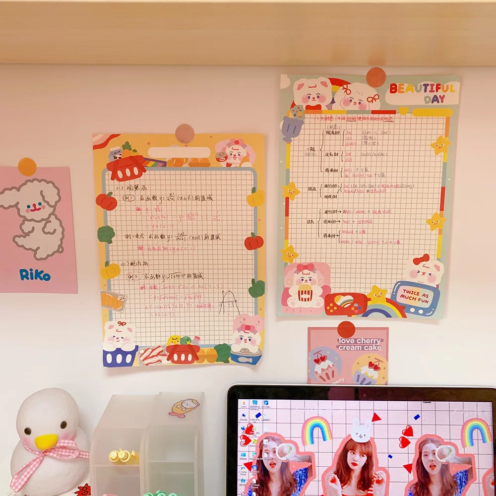 SKYSONIC Kawaii INS Gird Notebooks Cute Girls Planner  Message Mome Notepad Dairy Weekly To Do Planner School Stationery