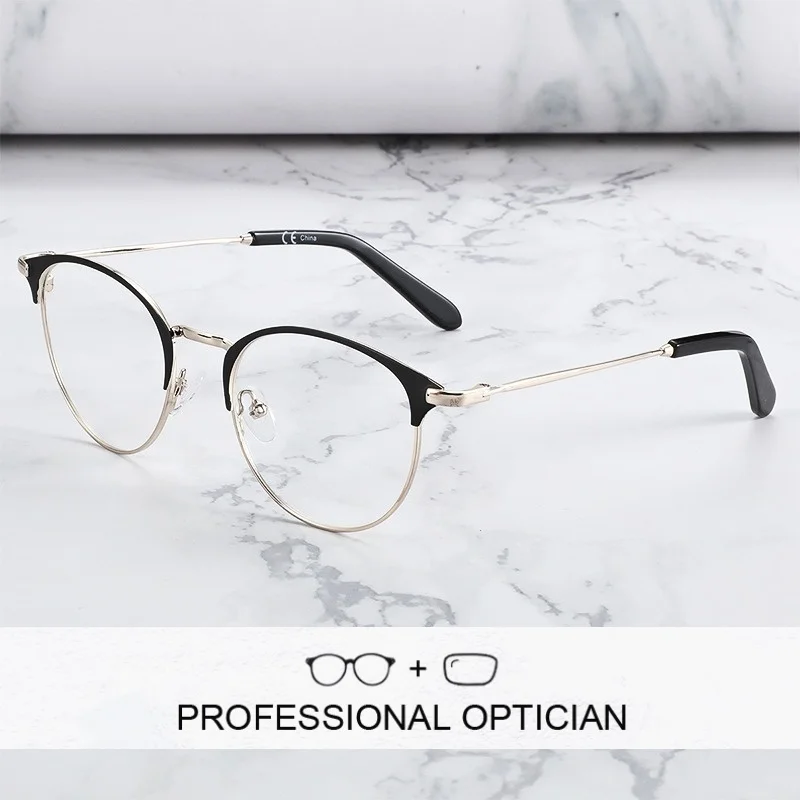 ZENOTTIC Men Women Metal Half-rim Round Prescription Glasses for Myopia Hyperopia Optical Photochromic Progressive Eyewear