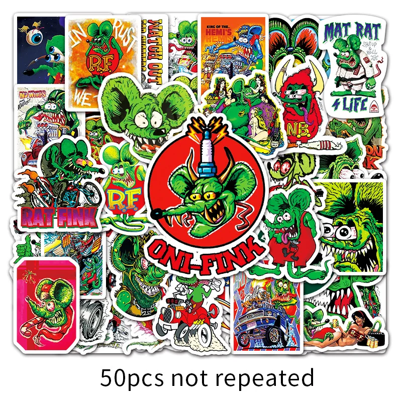 10/50pcs Rat fink Mouse Waterproof Stickers for Mobile Phone Laptop Luggage Guitar Case Skateboard Bike Car Decal Stickers