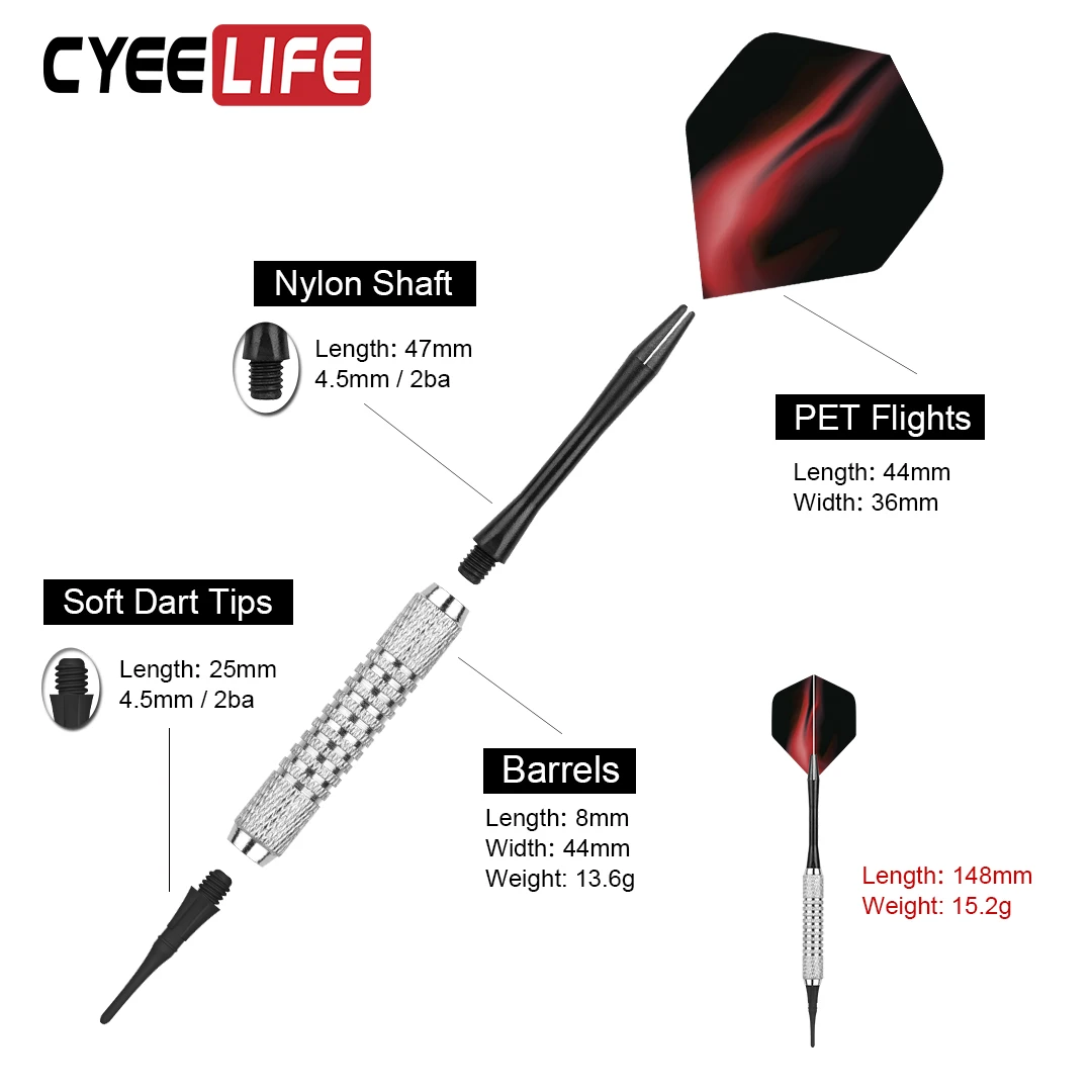 CyeeLife Dart Set Multiple Styles Darts Flights Professional Darts Soft Plastic Tips Set For Electronic Dartboard Accessories