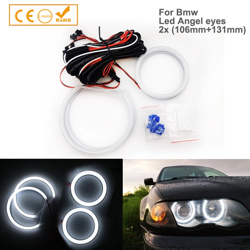 

4Pcs 2x（131mm+106mm）Cotton LED Angel Eye Kit Halo Rings Head Light DRL For BMW E90 E91 E83 X3 E81 E87 E88 Daytime Running lights