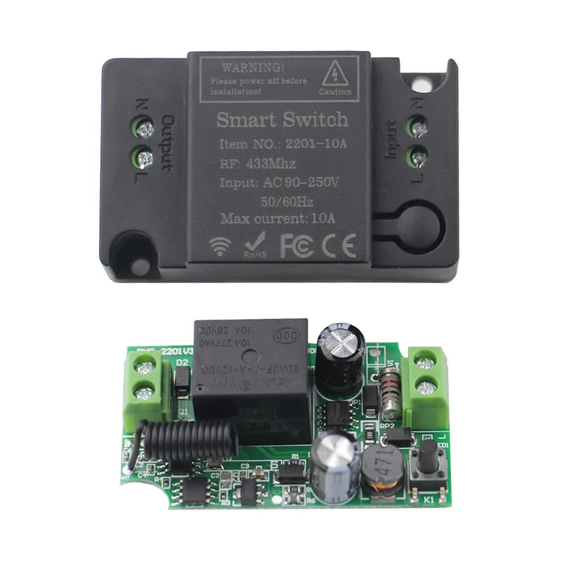 Rubrum 433Mhz Universal Wireless Remote Control Switch Transmitter AC 110V 220V 1CH 10A RF Relay Receiver For LED Light Fan Lamp