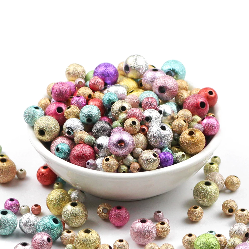 10~1000pcs Mixed Stardust Acrylic Wrinkled Beads 4/6/8/10/20MM Round Spacer Loose beads for Jewelry making bracelet DIY Findings