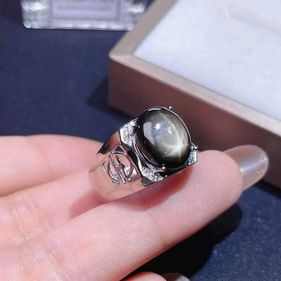 big size masculine ring black Star Sapphire gemstone ring for men 925 sterling silver men birthday gift souvenir love man gift