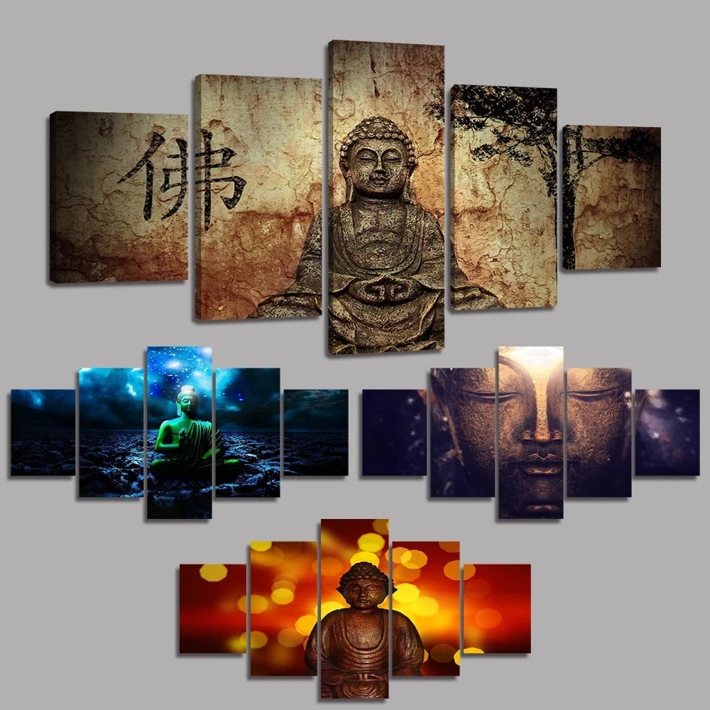 

5 Pieces Buddhism Sitting Meditation Poster Modern Canvas Wall Art Print Pictures Modular Home Decor Paintings Living Room Frame