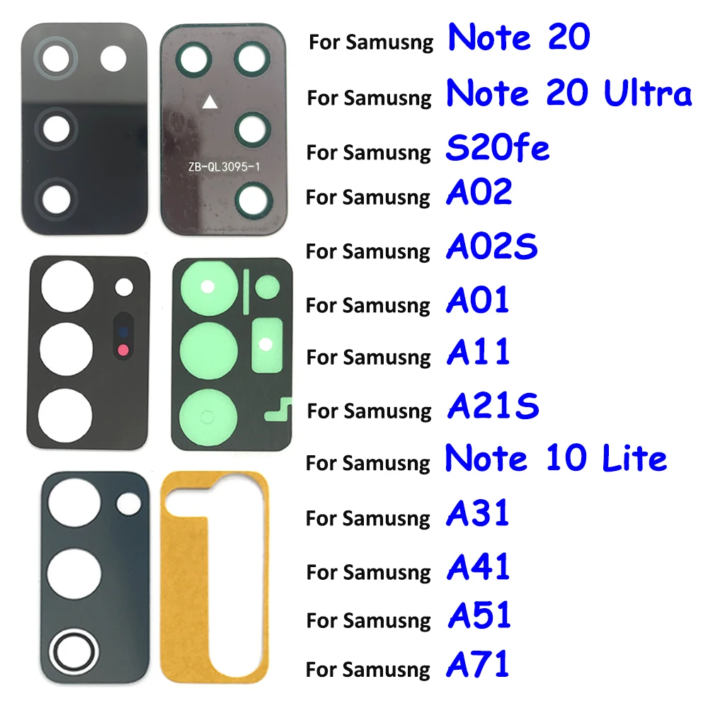 100Pcs，Rear Back Camera Glass Lens With Adhesive For Samsung A31 A41 A51 A71 A02S A01 A11 A21S S20 fe Note 20 Ultra Note 10 Lite