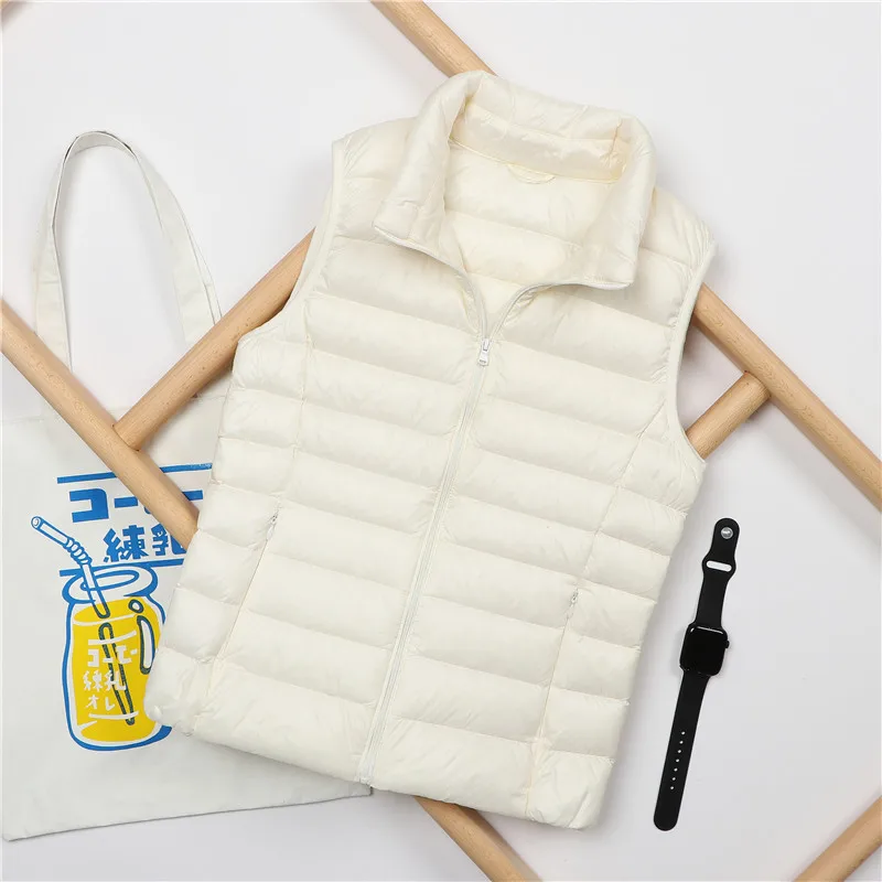 Spring Autumn Women White Duck Down Vest Coat Ultra Light Down Parka Female Sleeveless Waistcoat