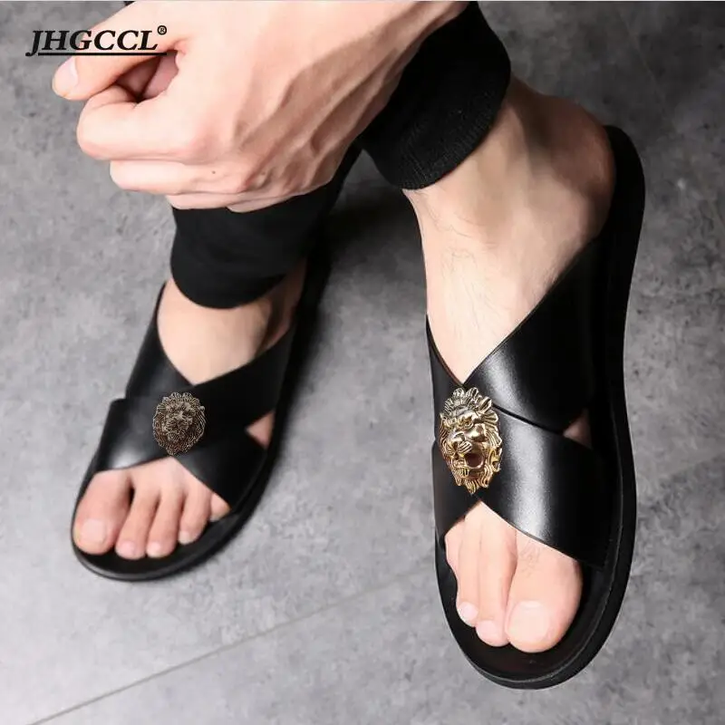 2024 Men\'s slippers Cowhide flip-flops casual beach shoes cowhide slippers men\'s flip-flops, brand designer casual slippers P31