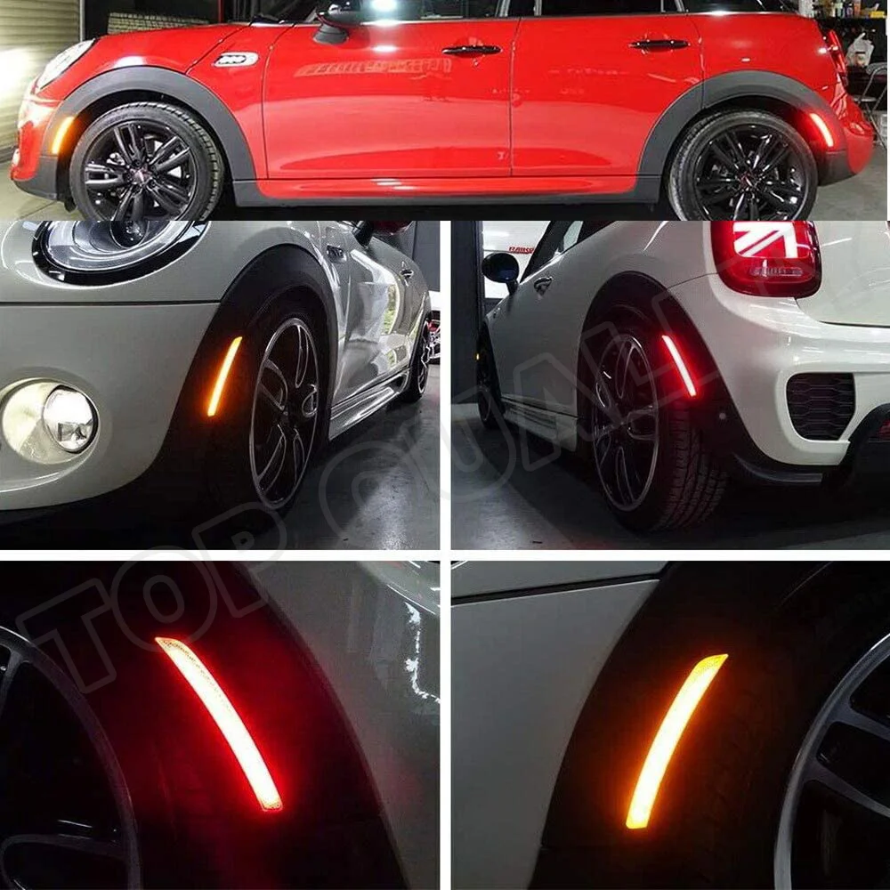 Dla Mini Cooper F55 F56 F57 2014 2015 2016 2017 2018 2019 przedni + tylny bursztynowy/czerwony błotnik LED światło obrysowe boczne lampka