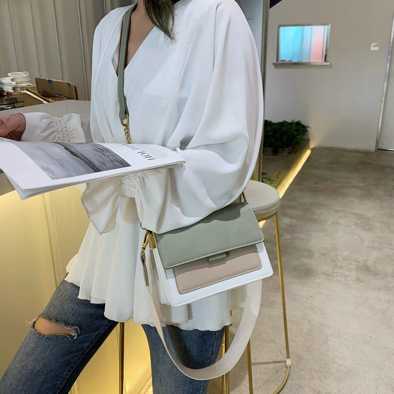 Contrast Color Leather Shoulder Bags For Women New Travel Crossbody Bag Fashion Simple Shoulder Bag Ladies Flap Bag Handbag