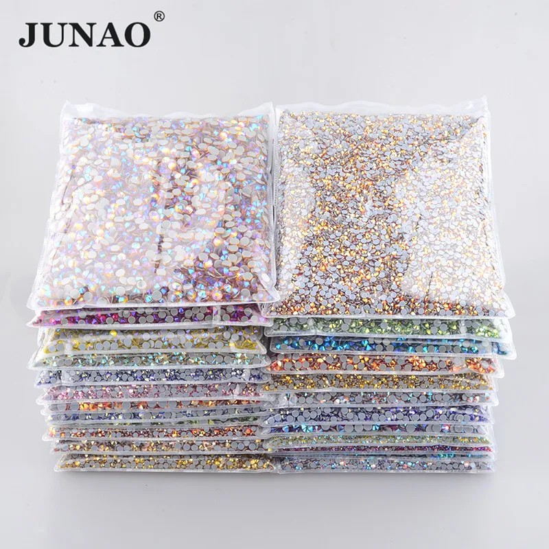 JUNAO Wholesale SS6 8 10 16 20 30 High Quality Citrine AB Glass Crystal Hot Fix Rhinestones Iron On Glitter Stone In Bulk