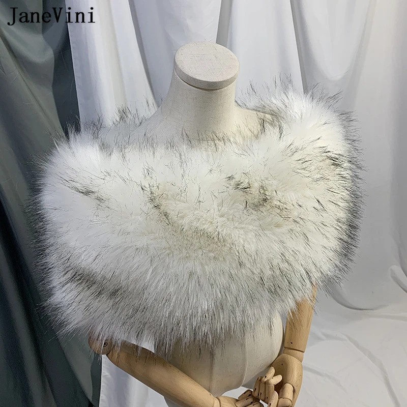 JaneVini 2022 White Fur Wedding Shawl Bolero De Mariage Winter Bridal Capes Wraps Bride Jacket Bolero Women Black Party Stoles