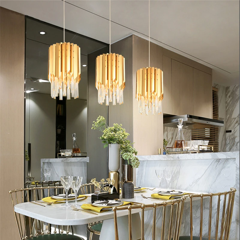 

Manggic Modern Crystal Pendant Lights Restaurant Lamp Bar Gold Stainless Steel Crystal Pendant Lights Home Lighting