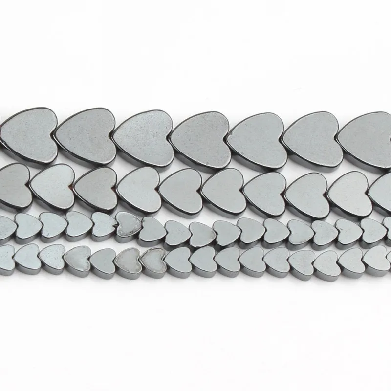 Natural Stone Love Heart Shape Hematite Loose Spacer Beads For DIY Jewelry Making Bracelet Accessories 15\'\' 4x4mm 7x6mm 10x10mm