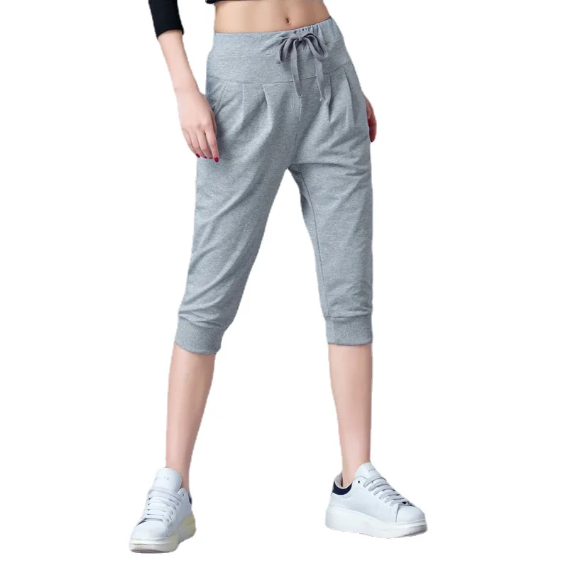 Pants for Women Summer Harem High Waisted Elastic Loose Joggers Sweatpants Calf Length Female Capris Trousers