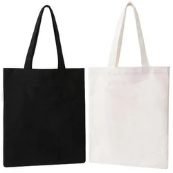 5 pcs Fashion Harajuku black/beige Color Canvas Shopper White Fashion Large Capacity Canvas Tote Bag Fabric Reusable bag