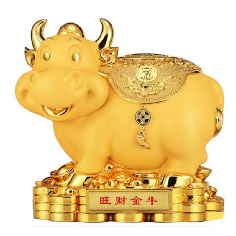 

Chinese Fengshui golden Ox statue ox Year creative gift home decoration accessories ox piggy bank resin home decor