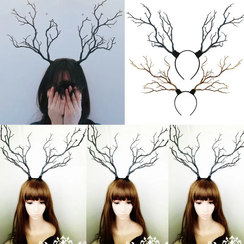 Diadema de ramas de árbol Vintage, accesorios para el cabello de cuernos, disfraz de Halloween y cuernos de Navidad, accesorios de Cosplay, 1 unidad