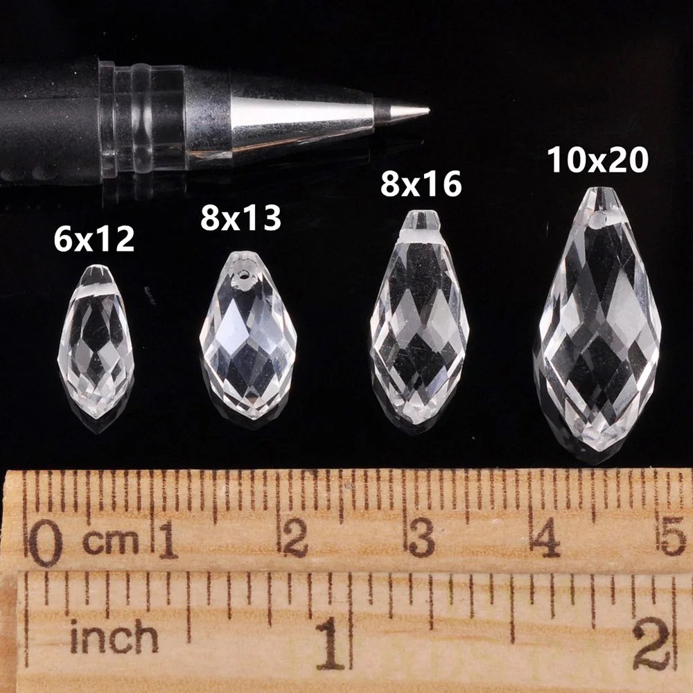 Solid Color Teardrop Faceted Crystal Glass 12x6mm 16x8mm 20x10mm Top Drilled Pendant Drops Loose Beads for Jewelry Making DIY