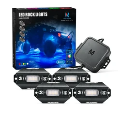 MICTUNING RGBW LED Rock Lights with Bluetooth Controller, Timing Function, Music Mode - C1 4Pods Multicolor Neon LED Light Kit